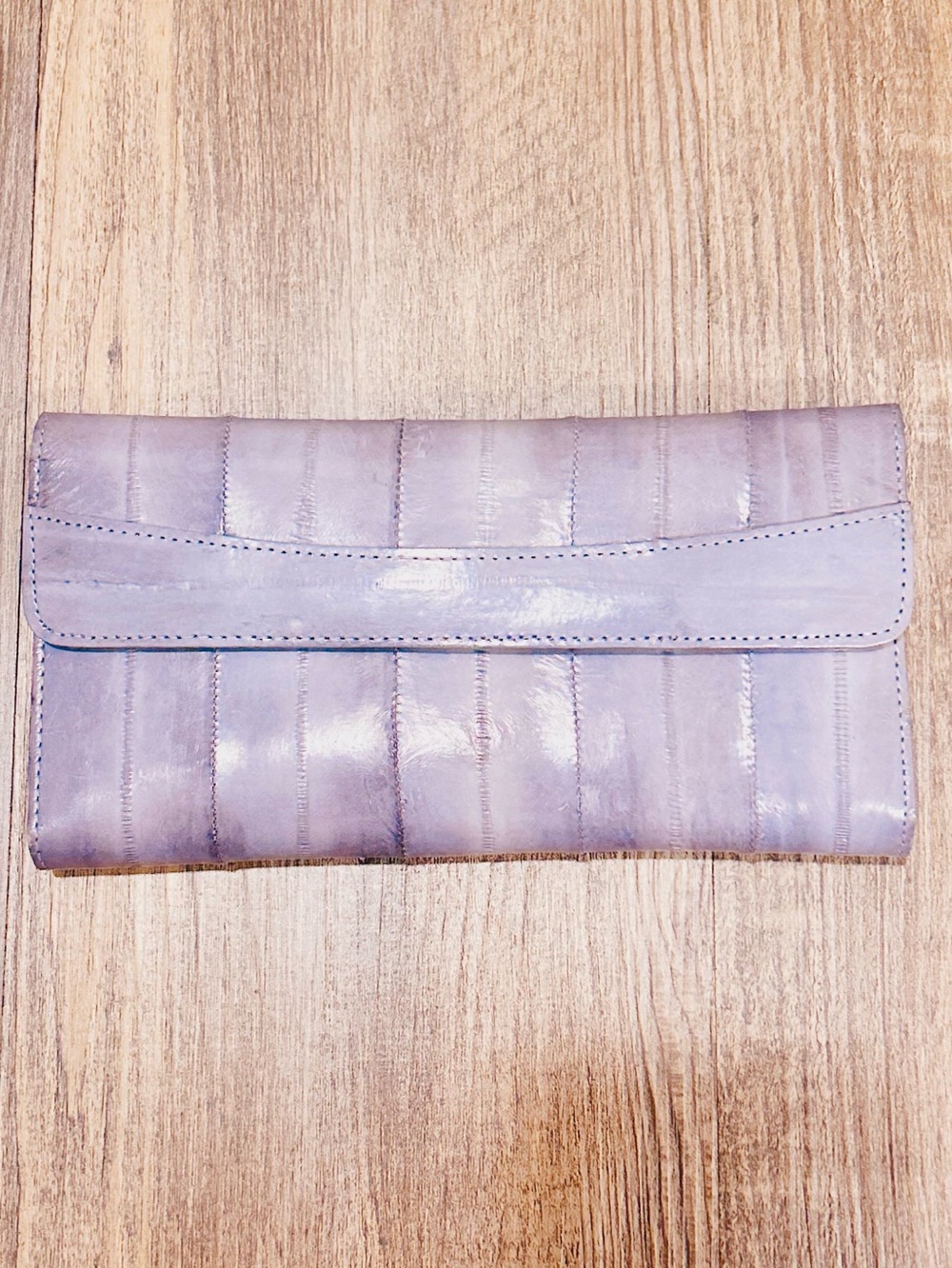 Gray Eel Skin Snap Wallet Coin Back Zip & Interior Made in Kerea